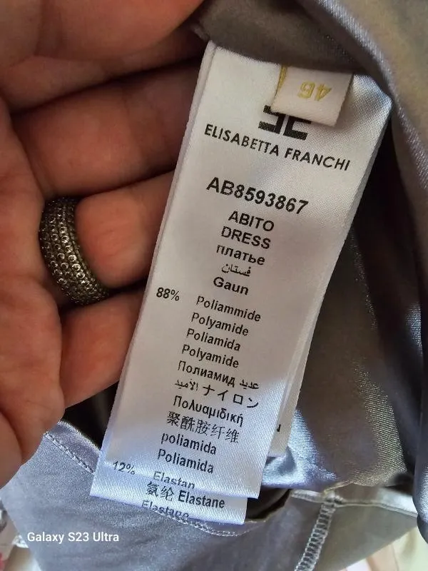 Rochie de ocazie Elisabetta Franchi EU 42 | Gri, Midi, Fără mâneci, Franjuri - Image 6