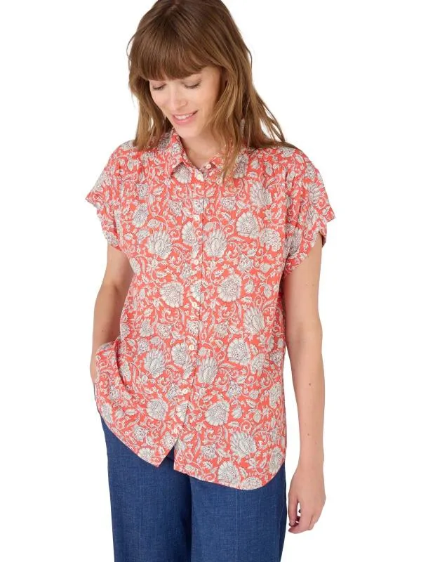 Bluză Damart EU 50 | Cărămiziu, Normal, Mânecă scurtă, Oriental & Paisley, Vâscoză
