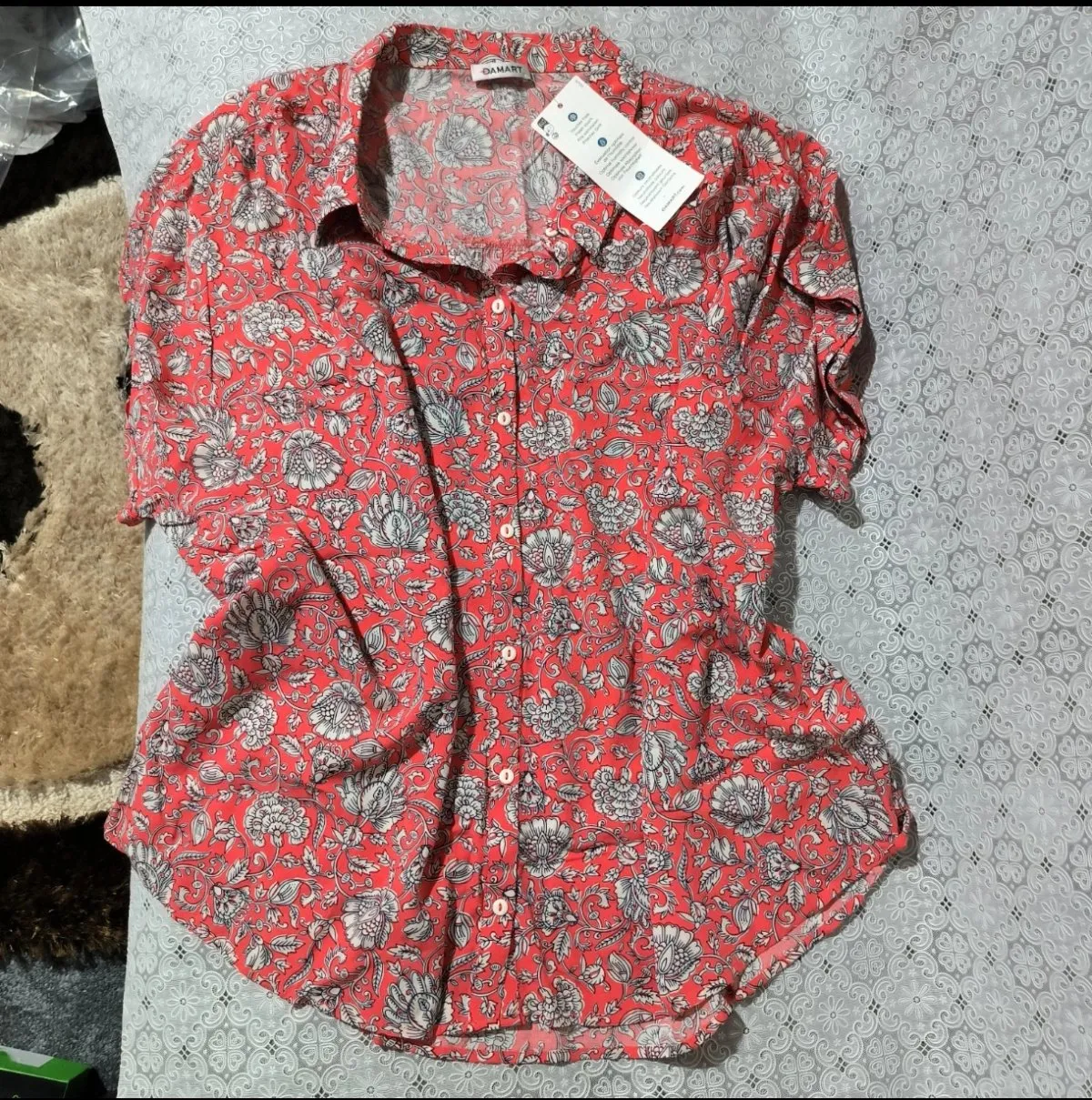Bluză Damart EU 50 | Cărămiziu, Normal, Mânecă scurtă, Oriental & Paisley, Vâscoză - Image 3