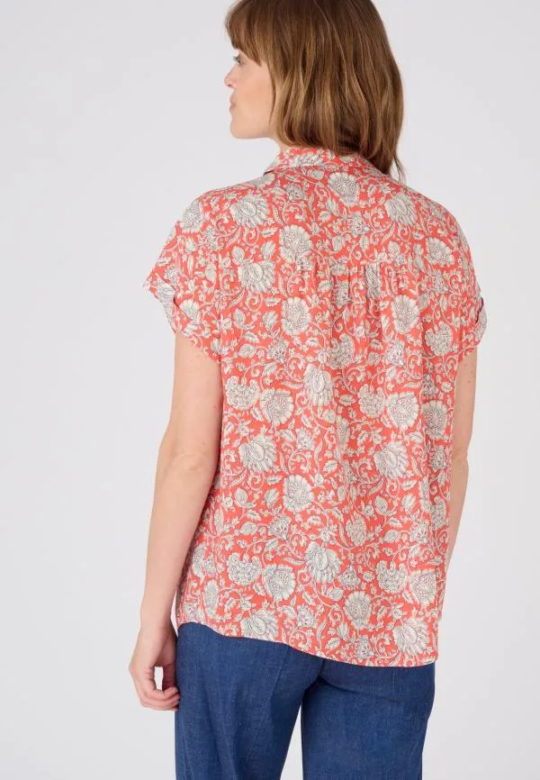 Bluză Damart EU 50 | Cărămiziu, Normal, Mânecă scurtă, Oriental & Paisley, Vâscoză - Image 2