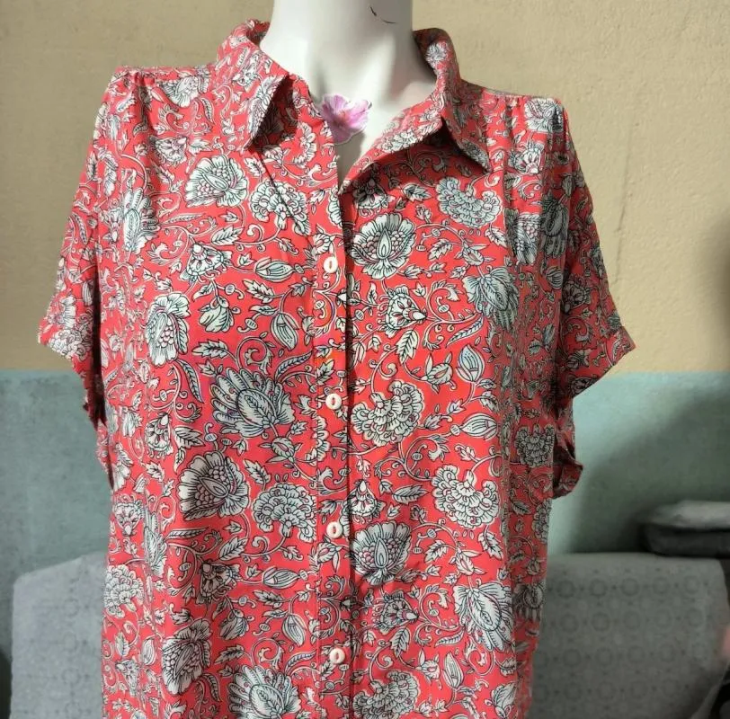 Bluză Damart EU 50 | Cărămiziu, Normal, Mânecă scurtă, Oriental & Paisley, Vâscoză - Image 4