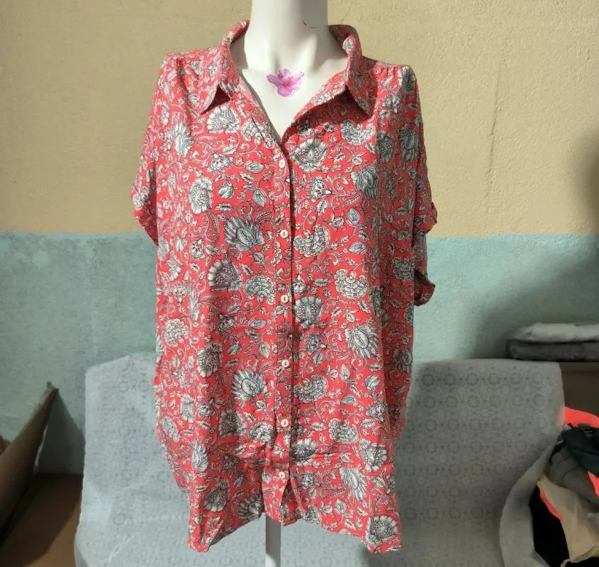 Bluză Damart EU 50 | Cărămiziu, Normal, Mânecă scurtă, Oriental & Paisley, Vâscoză - Image 5