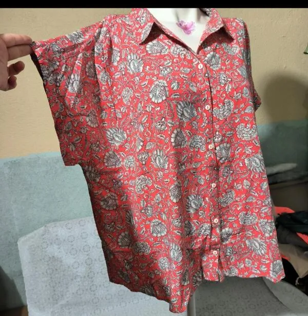 Bluză Damart EU 50 | Cărămiziu, Normal, Mânecă scurtă, Oriental & Paisley, Vâscoză - Image 8