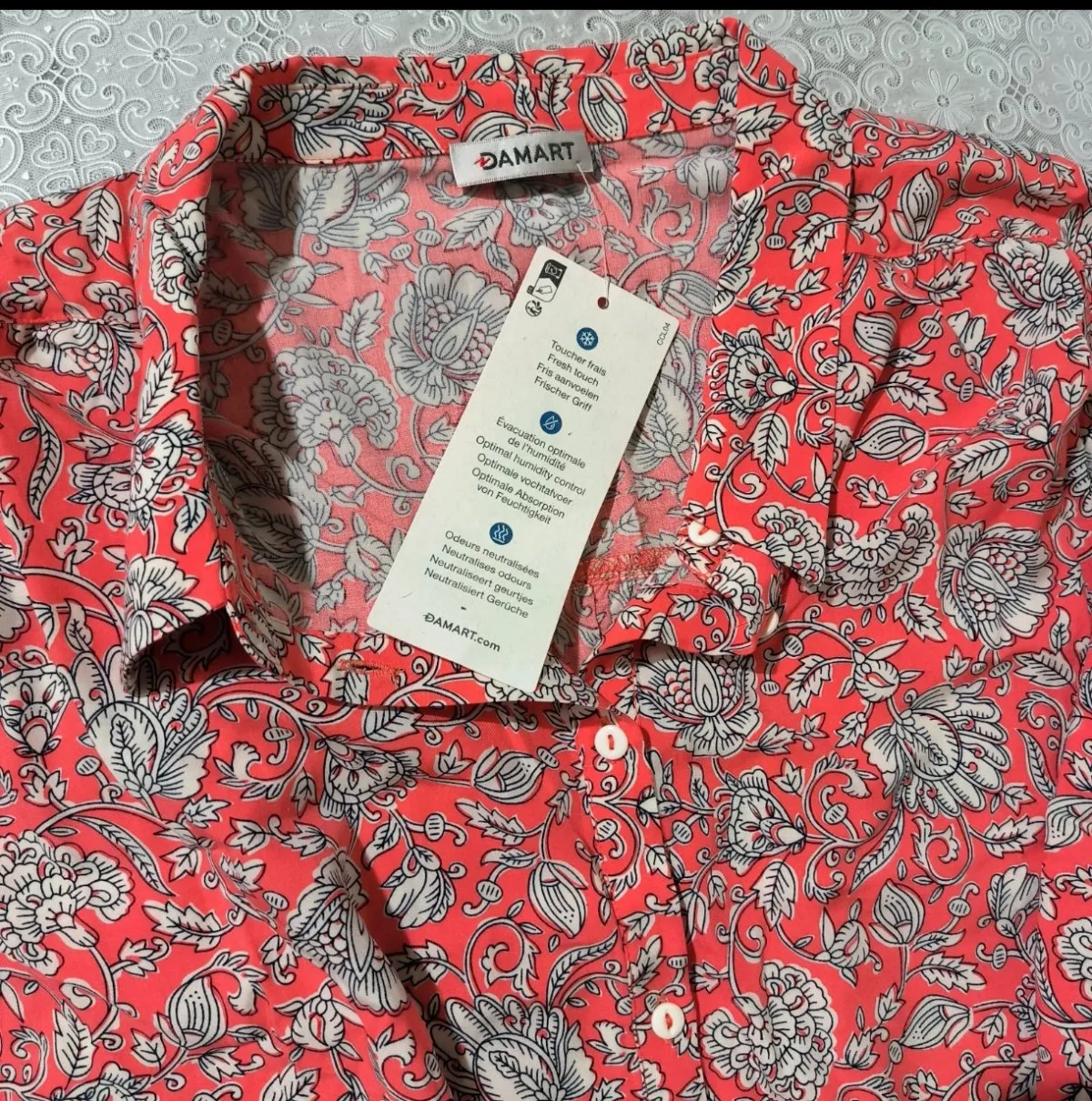 Bluză Damart EU 50 | Cărămiziu, Normal, Mânecă scurtă, Oriental & Paisley, Vâscoză - Image 10