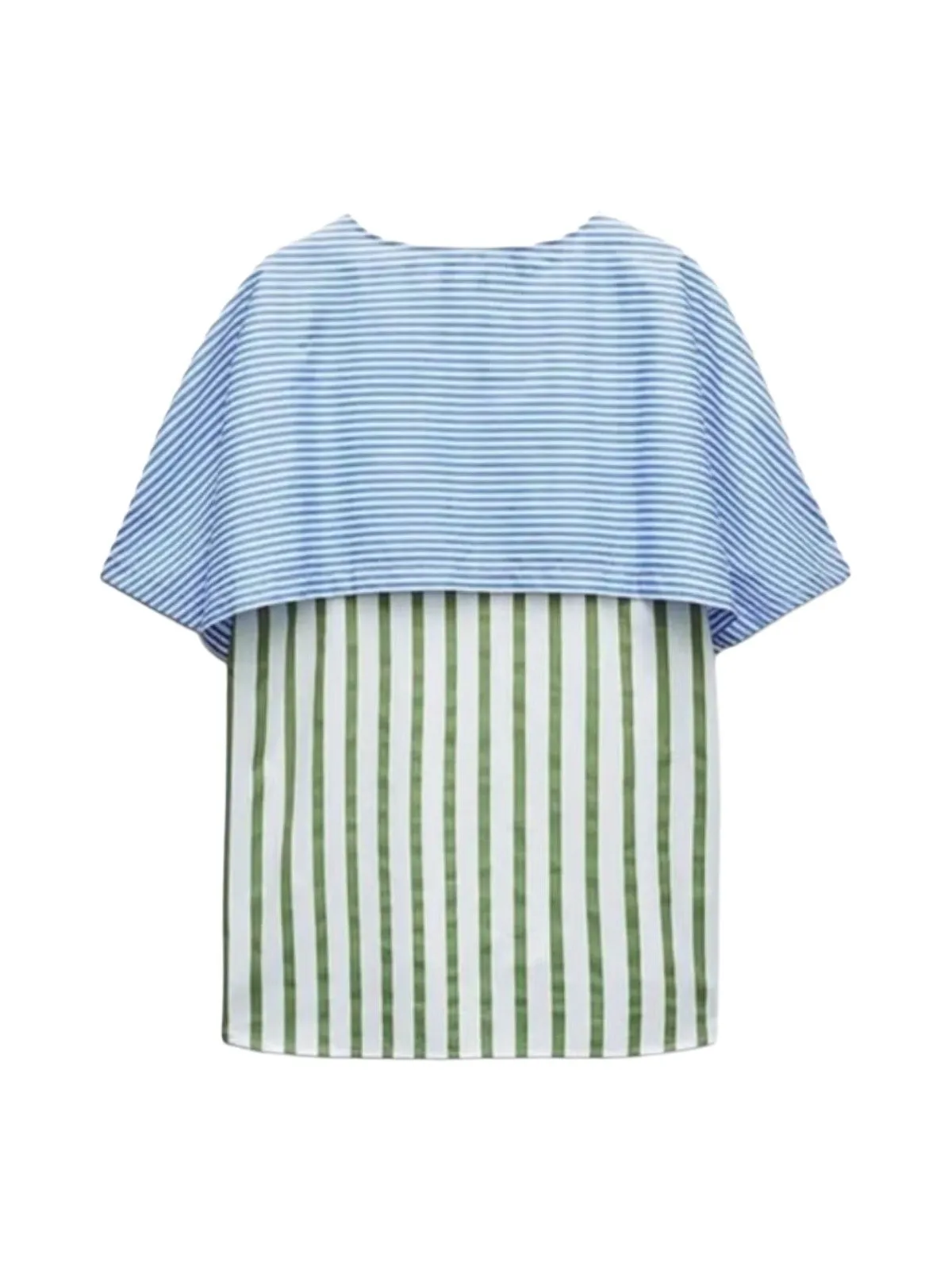 Tricou Zara L | Alb, Normal, Mânecă scurtă, Dungi, Volane