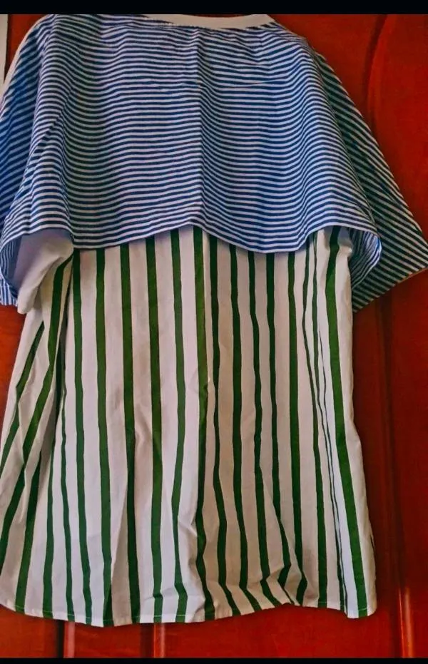 Tricou Zara L | Alb, Normal, Mânecă scurtă, Dungi, Volane - Image 5