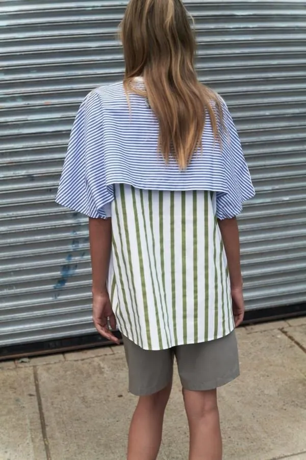 Tricou Zara L | Alb, Normal, Mânecă scurtă, Dungi, Volane - Image 3