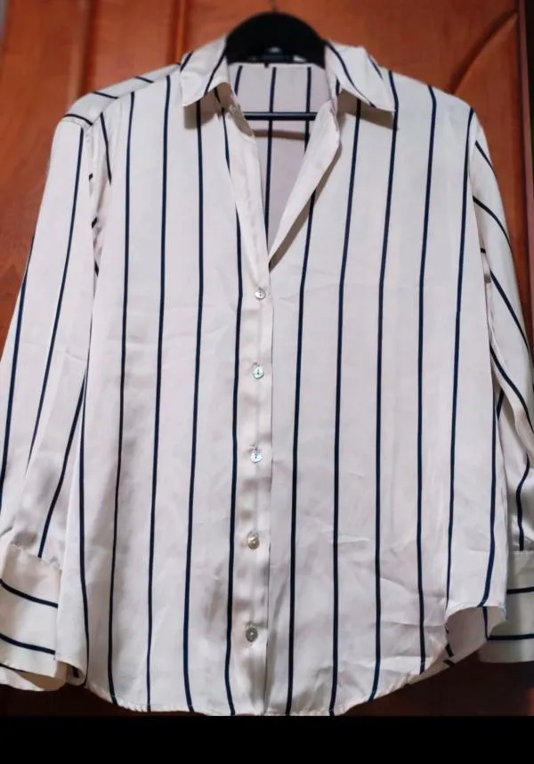 Cămașă Zara M | Alb, Normal, Mânecă lungă, Dungi, Liocel - Image 2