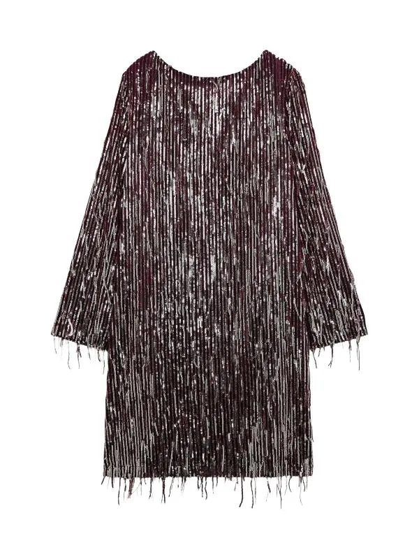 Rochie de ocazie Zara L | Burgundy, Midi, Mânecă lungă, Paiete, Poliester