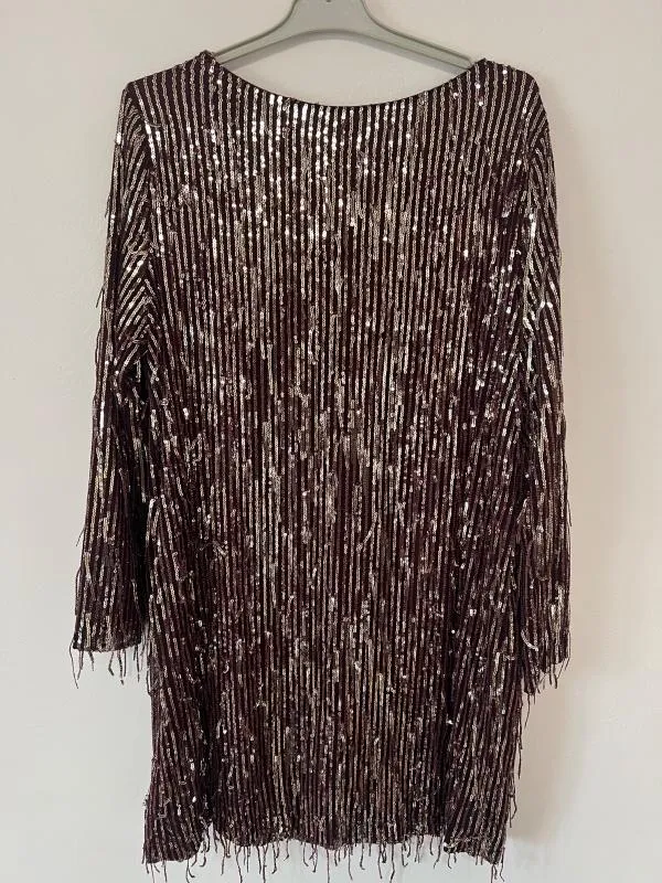 Rochie de ocazie Zara L | Burgundy, Midi, Mânecă lungă, Paiete, Poliester - Image 6