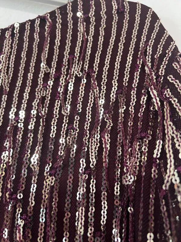 Rochie de ocazie Zara L | Burgundy, Midi, Mânecă lungă, Paiete, Poliester - Image 7