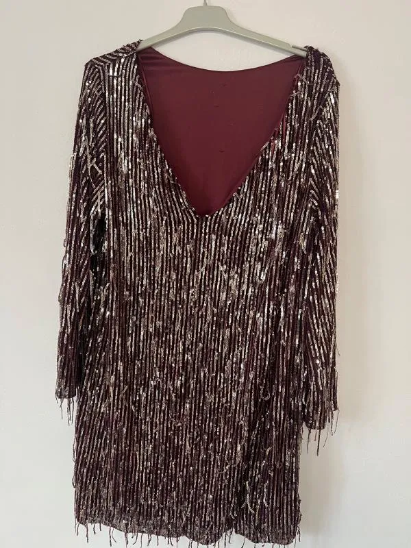 Rochie de ocazie Zara L | Burgundy, Midi, Mânecă lungă, Paiete, Poliester - Image 10