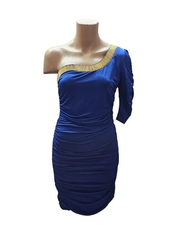 Rochie de seară S | Albastru, Mini, Pe un umăr