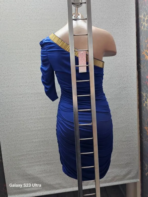 Rochie de seară S | Albastru, Mini, Pe un umăr - Image 3
