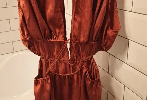 Rochie de seară S | Cărămiziu, Maxi, Cu umerii goi - Image 4