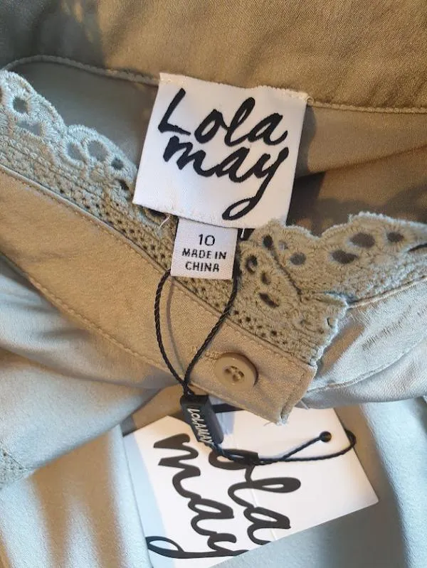 Rochie casual Lola May M | Khaki, Mini, Mânecă scurtă, Monocrom, Dantelă - Image 9