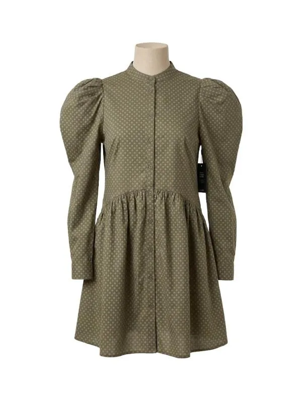 Rochie casual NA-KD S | Khaki, Mini, Mânecă lungă, Buline & Imprimeuri mici