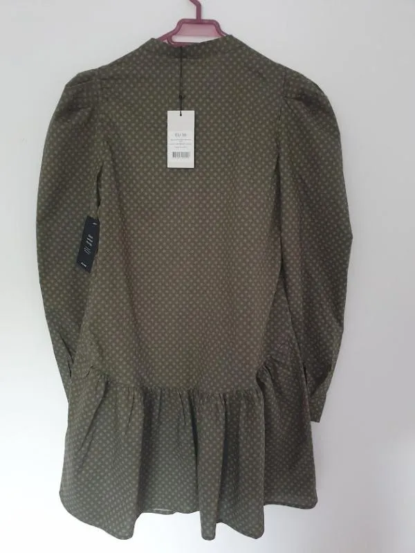 Rochie casual NA-KD S | Khaki, Mini, Mânecă lungă, Buline & Imprimeuri mici - Image 4