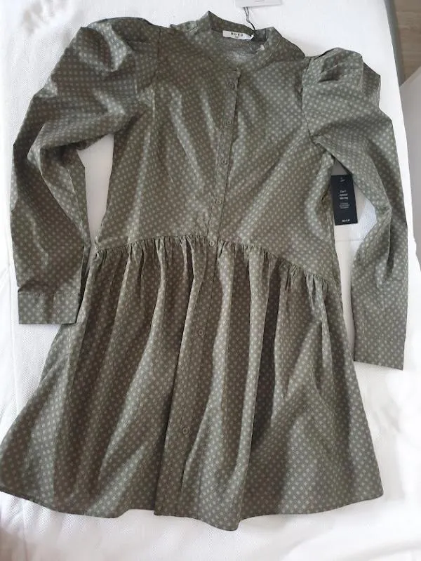 Rochie casual NA-KD S | Khaki, Mini, Mânecă lungă, Buline & Imprimeuri mici - Image 5