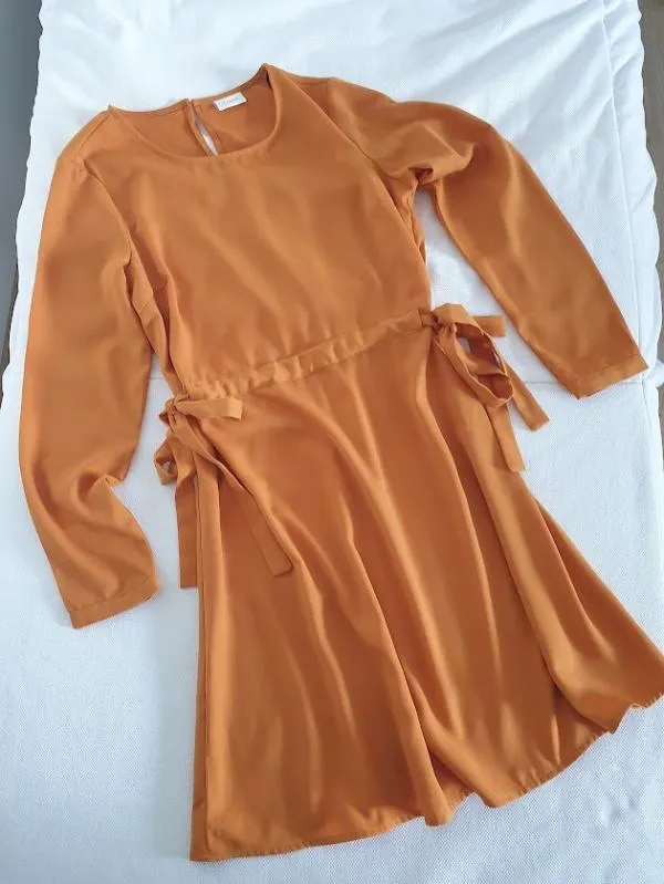 Rochie casual VILA S | Portocaliu, Midi, Mânecă lungă, Monocrom - Image 2
