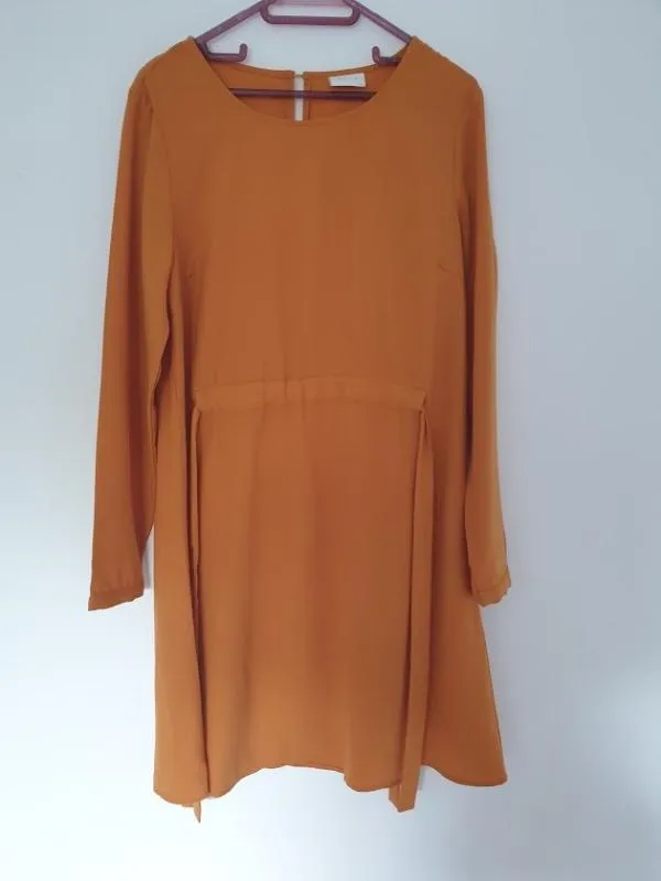 Rochie casual VILA S | Portocaliu, Midi, Mânecă lungă, Monocrom - Image 3