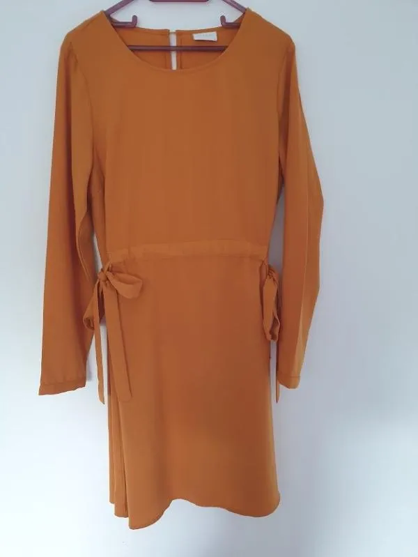 Rochie casual VILA S | Portocaliu, Midi, Mânecă lungă, Monocrom - Image 4