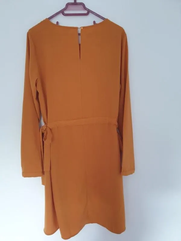 Rochie casual VILA S | Portocaliu, Midi, Mânecă lungă, Monocrom - Image 5