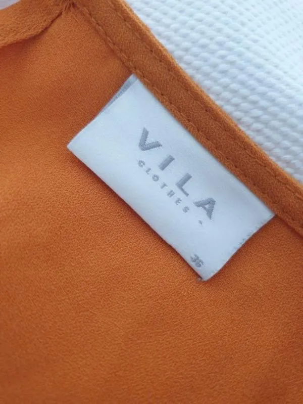 Rochie casual VILA S | Portocaliu, Midi, Mânecă lungă, Monocrom - Image 6