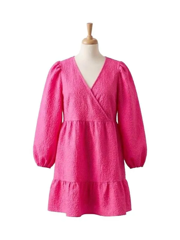 Rochie de seară Pieces M | Fuchsia, Mini, Mânecă lungă, Monocrom