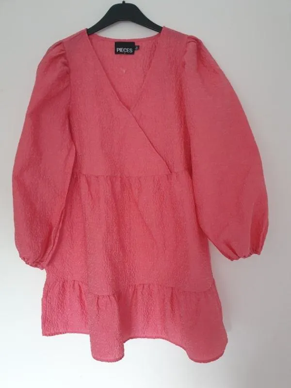 Rochie de seară Pieces M | Fuchsia, Mini, Mânecă lungă, Monocrom - Image 2