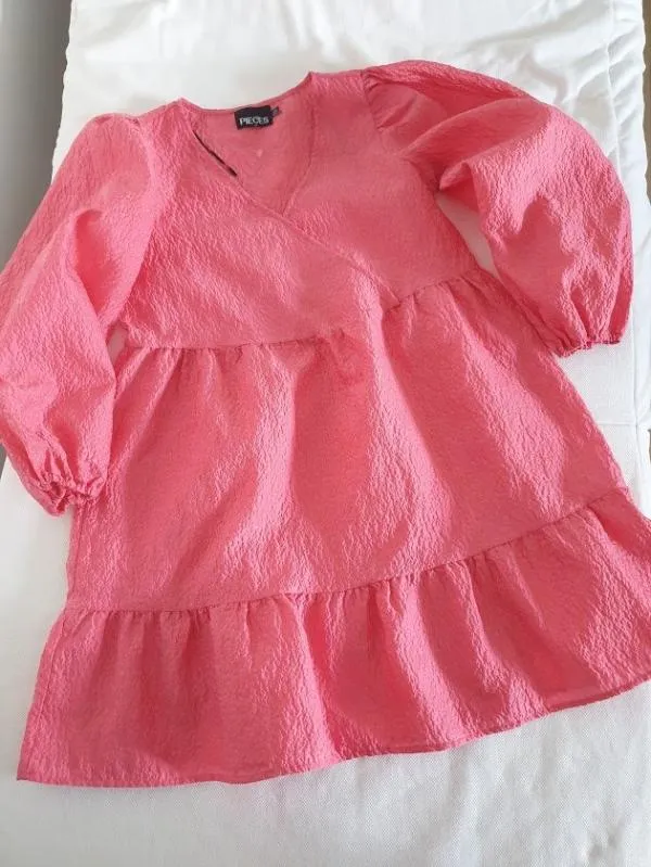 Rochie de seară Pieces M | Fuchsia, Mini, Mânecă lungă, Monocrom - Image 4