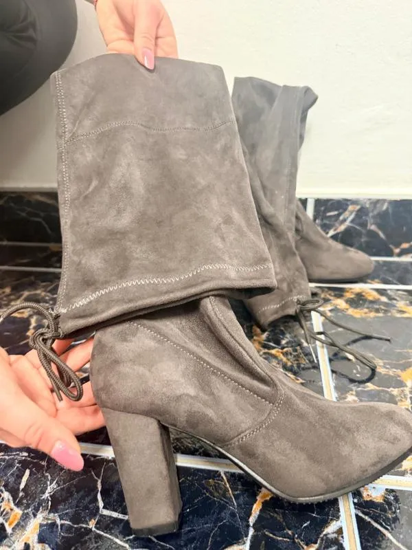 Cizme peste genunchi Kayla Shoes EU 37 | Argintiu, Piele ecologică - Image 4