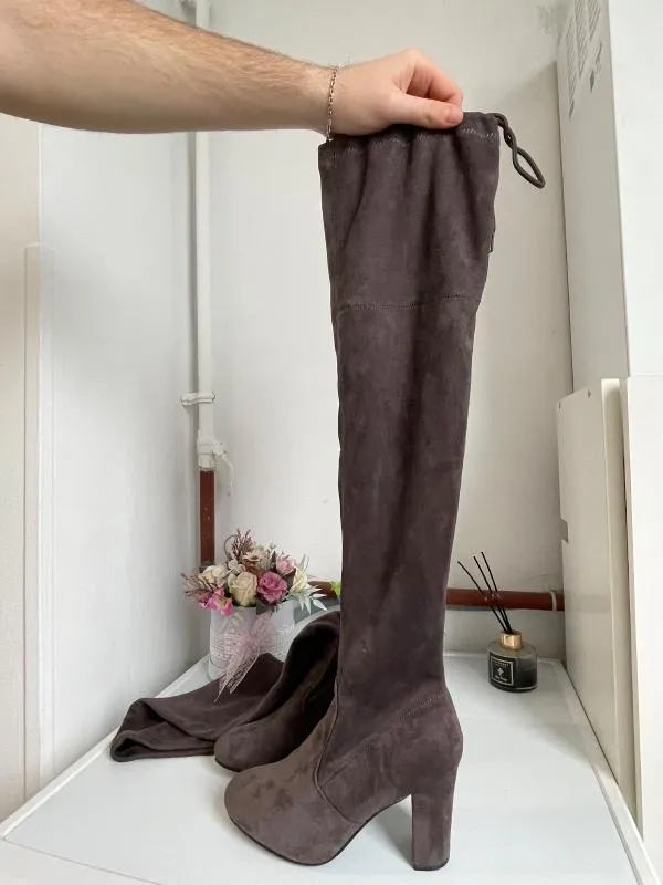 Cizme peste genunchi Kayla Shoes EU 37 | Argintiu, Piele ecologică - Image 12