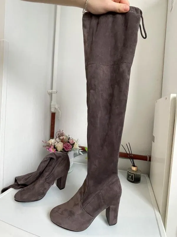 Cizme peste genunchi Kayla Shoes EU 37 | Argintiu, Piele ecologică - Image 8