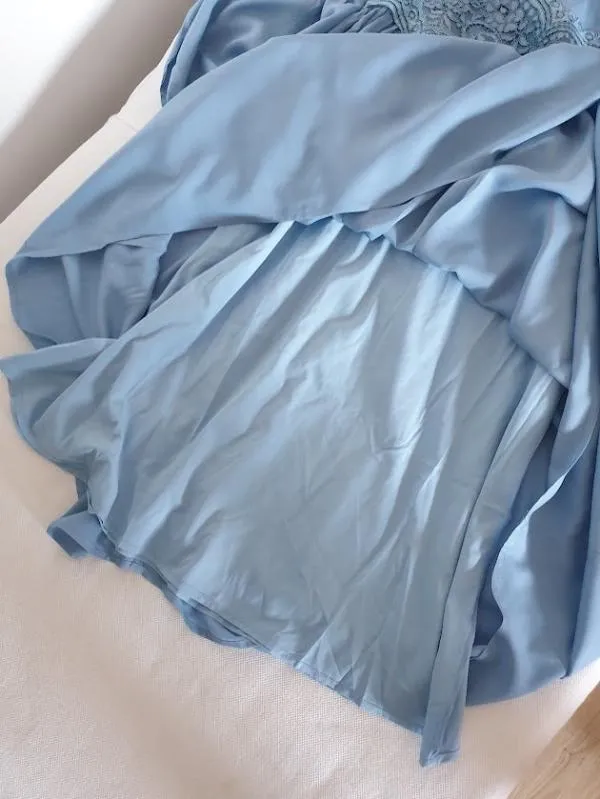 Rochie de ocazie Aura Bella S | Bleu, Midi, Mânecă lungă, Monocrom, Dantelă - Image 12