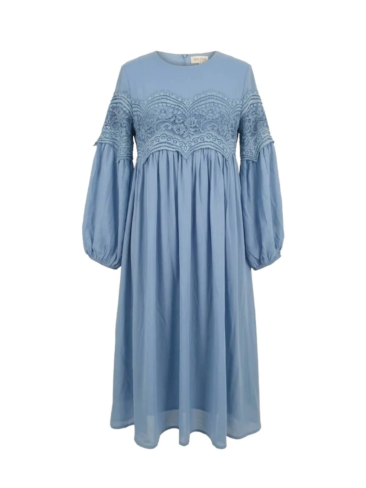 Rochie de ocazie Aura Bella S | Bleu, Midi, Mânecă lungă, Monocrom, Dantelă