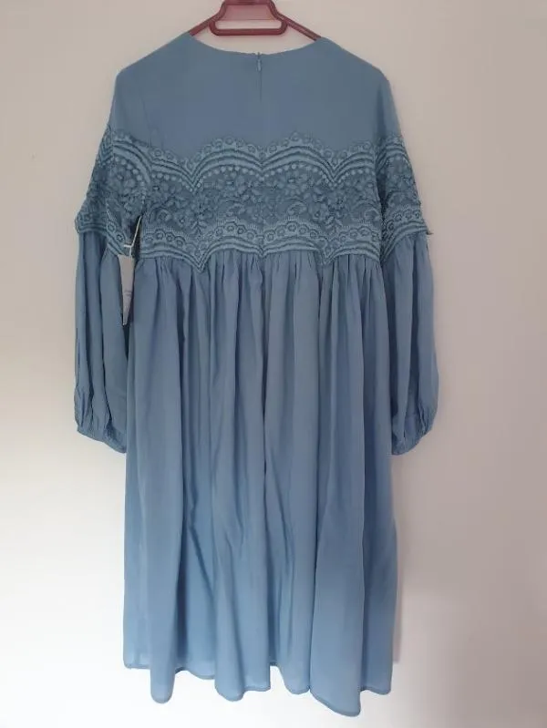 Rochie de ocazie Aura Bella S | Bleu, Midi, Mânecă lungă, Monocrom, Dantelă - Image 5