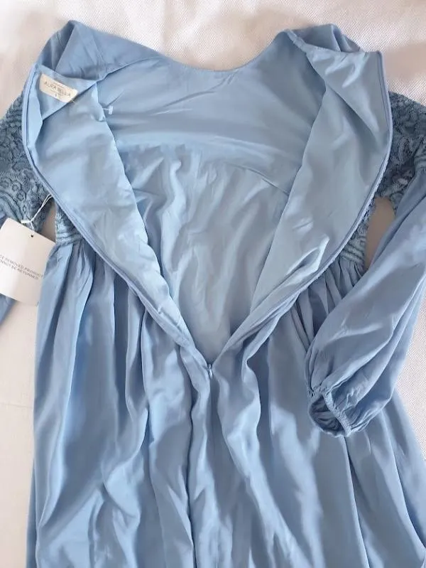 Rochie de ocazie Aura Bella S | Bleu, Midi, Mânecă lungă, Monocrom, Dantelă - Image 6