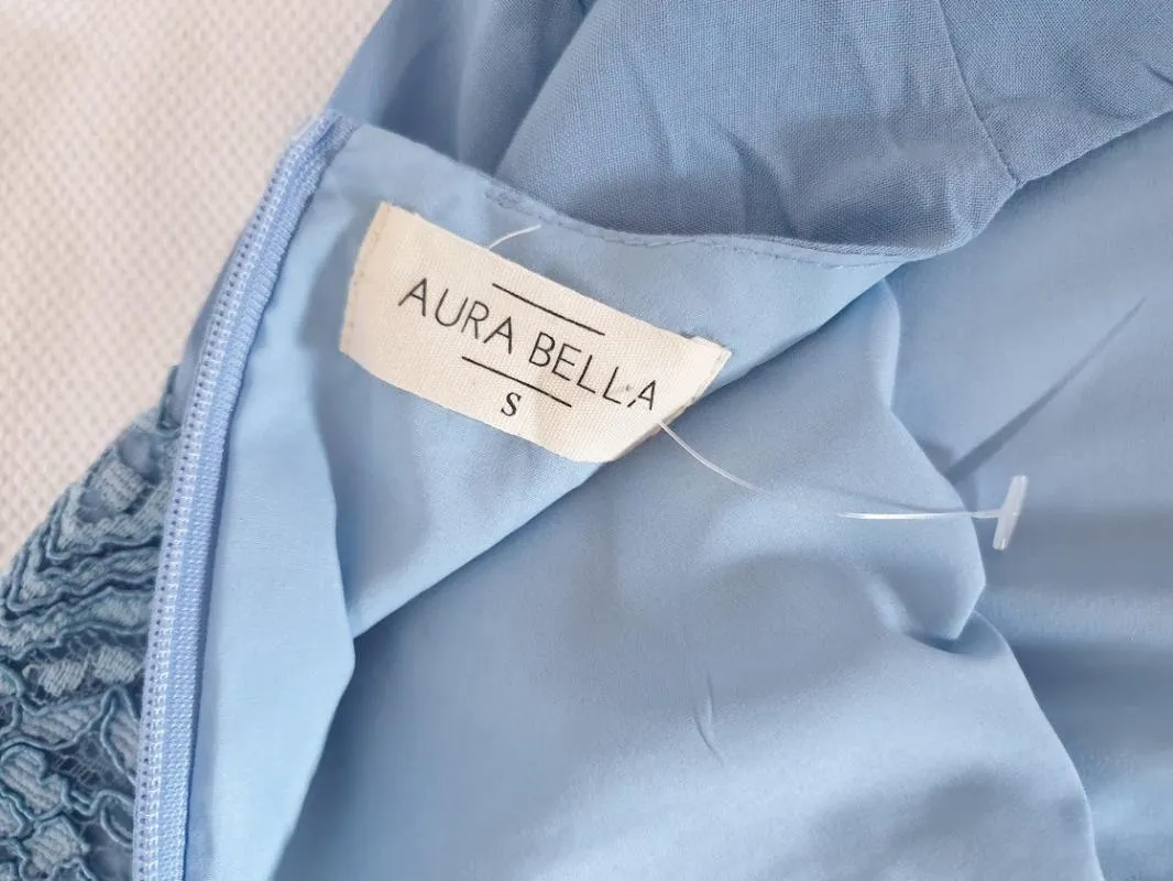 Rochie de ocazie Aura Bella S | Bleu, Midi, Mânecă lungă, Monocrom, Dantelă - Image 7