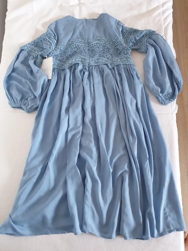 Rochie de ocazie Aura Bella S | Bleu, Midi, Mânecă lungă, Monocrom, Dantelă - Image 8