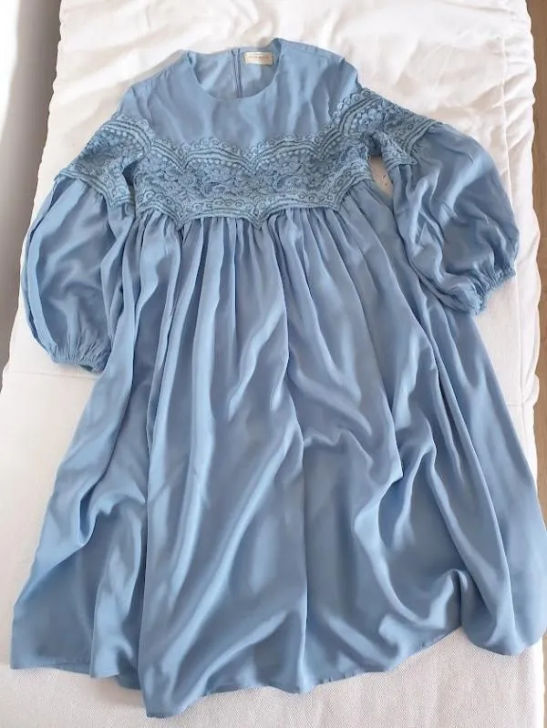Rochie de ocazie Aura Bella S | Bleu, Midi, Mânecă lungă, Monocrom, Dantelă - Image 9