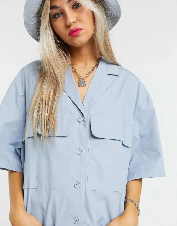 Rochie casual Collusion M | Bleu, Mini, Mânecă scurtă, Monocrom, Bumbac - Image 3