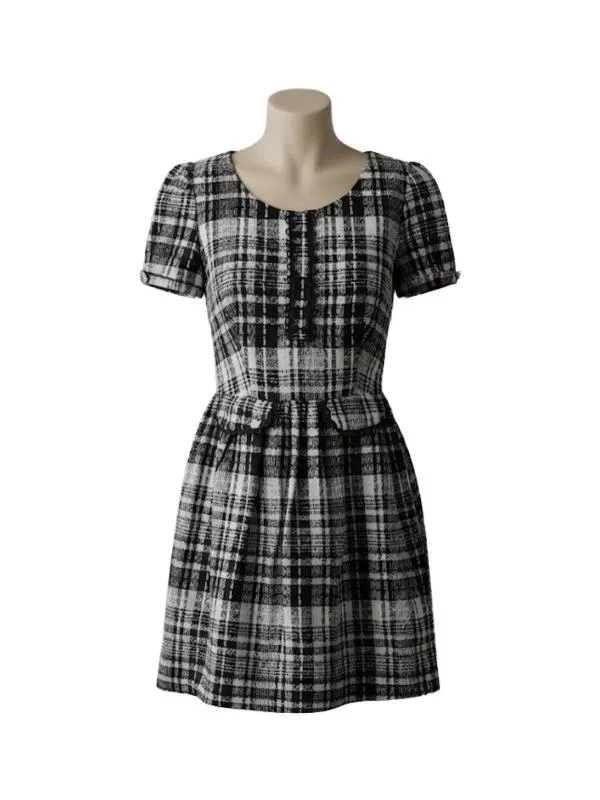 Rochie casual Atmosphere EU 38 | Negru, Mini, Mânecă scurtă, Carouri
