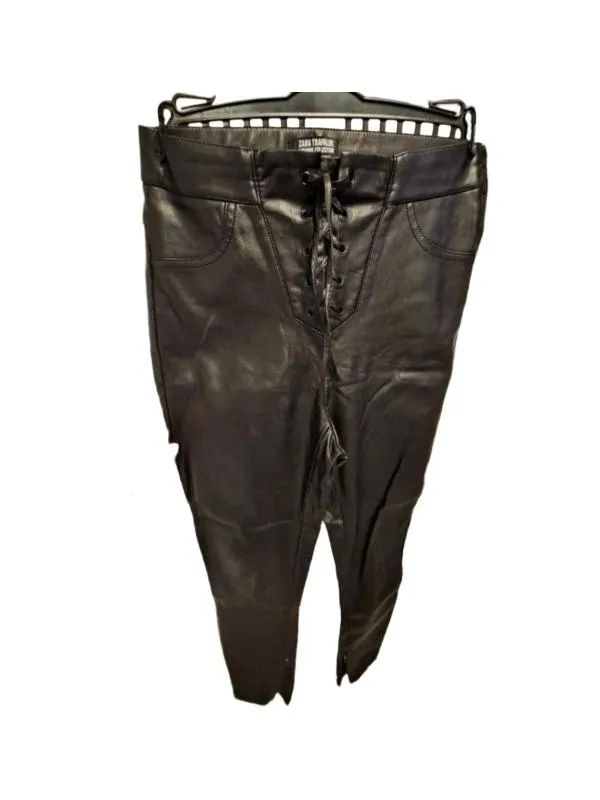Pantaloni Zara S | Negru, Lungi, Clasici Casual, Piele ecologică