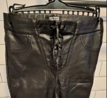 Pantaloni Zara S | Negru, Lungi, Clasici Casual, Piele ecologică - Image 5