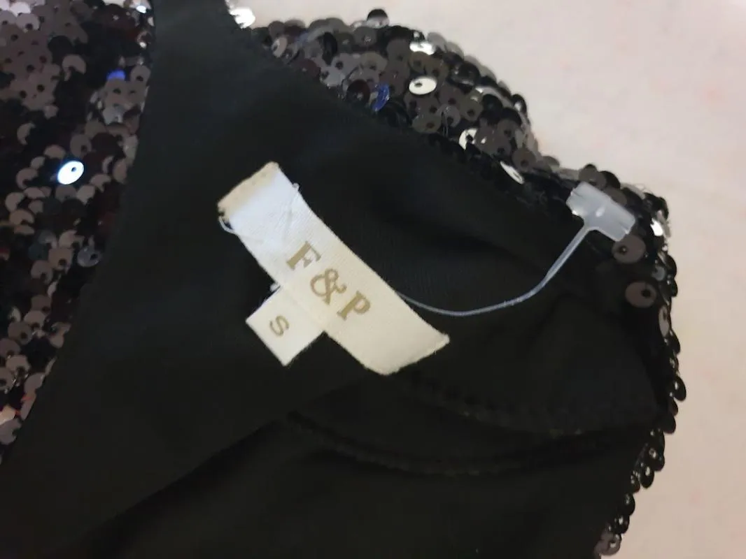 Rochie de seară F&P S | Negru, Mini, Mânecă lungă, Monocrom, Paiete - Image 7