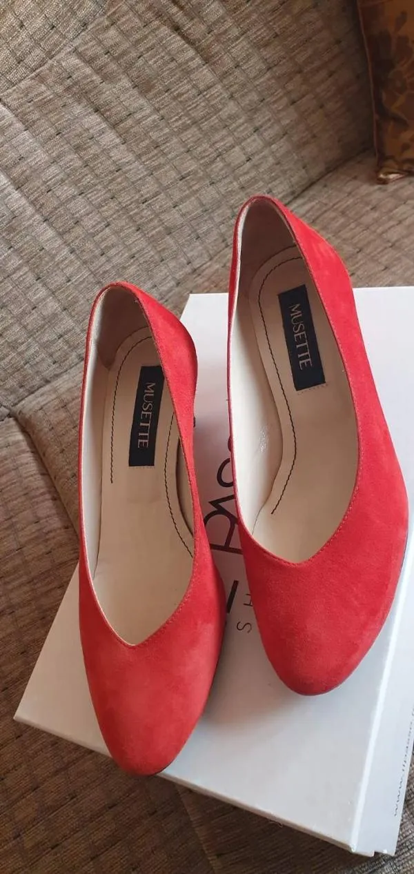 Pantofi cu toc mic Musette EU 35 | Roșu, Piele întoarsă Suede - Image 2