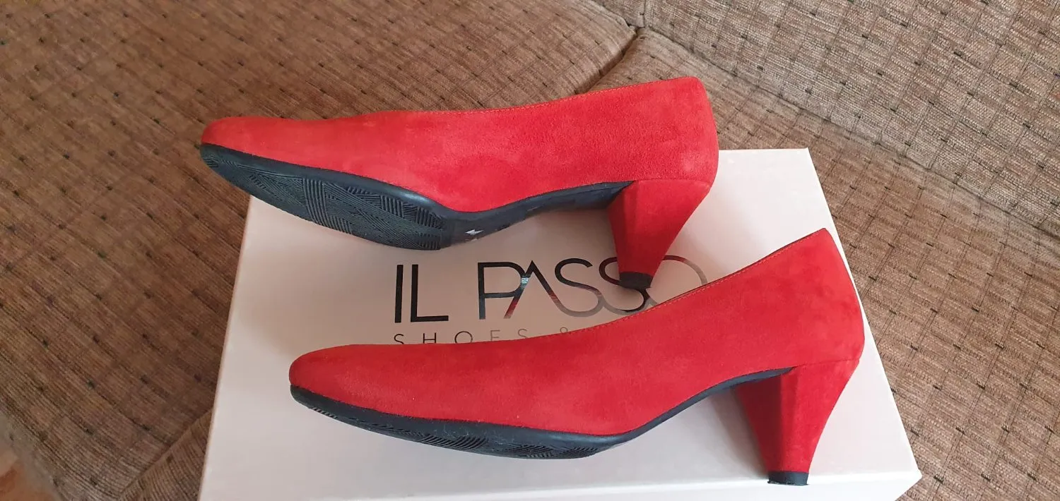 Pantofi cu toc mic Musette EU 35 | Roșu, Piele întoarsă Suede - Image 3