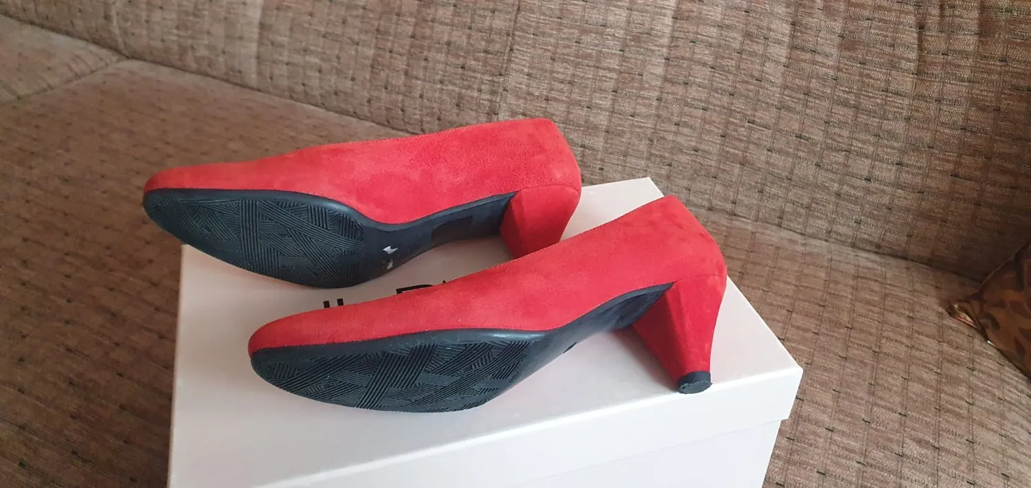 Pantofi cu toc mic Musette EU 35 | Roșu, Piele întoarsă Suede - Image 4