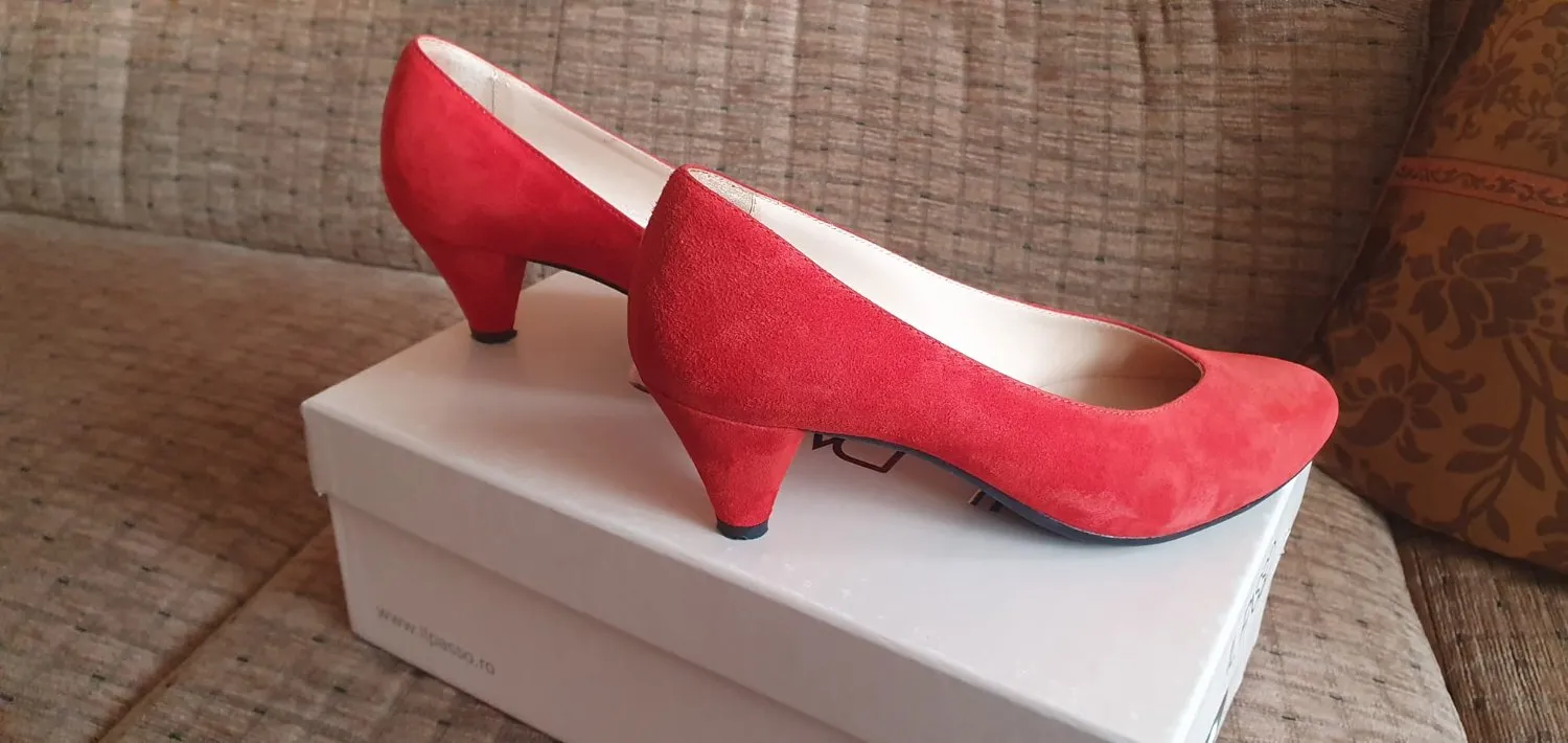 Pantofi cu toc mic Musette EU 35 | Roșu, Piele întoarsă Suede - Image 5
